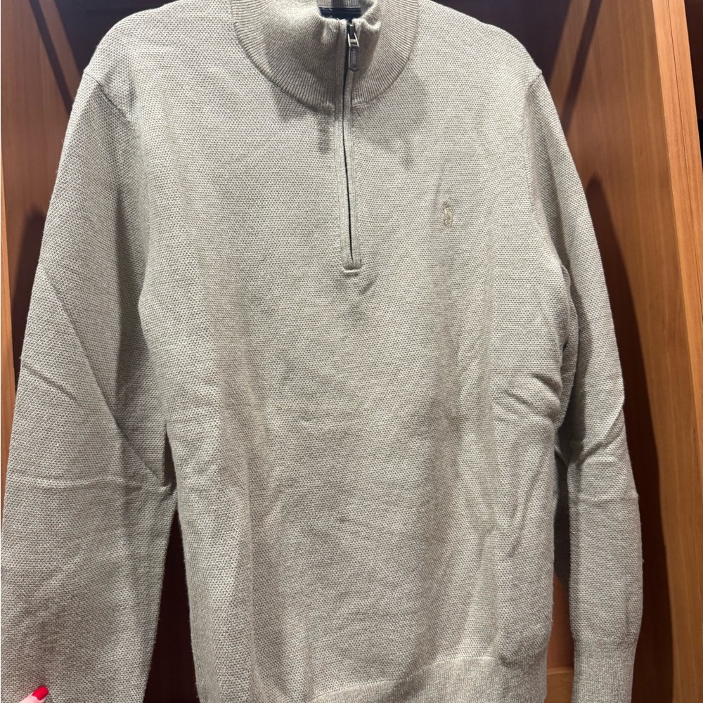 Ralph Lauren Men's Beige Half Zip-Up Wool Sweater